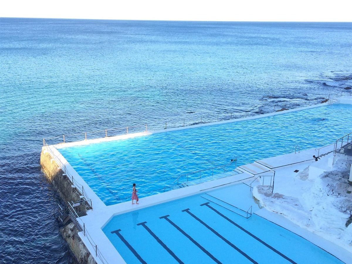 A pool with an infinity edge running out to the horizon.