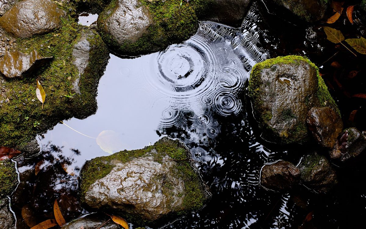 A narrow channel of water running over stone.